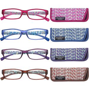 Madison Avenue 4 Pack Multicolor Blue Light Blocking Reading Glasses for Women Spring Hinge +1.75