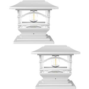 Davinci Lighting Edison Solar Outdoor Post Cap Lights - 4x4 5x5 6x6 - Bright LED Light for Fence Deck Garden or Patio Posts - Pearl White (2 Pack)