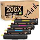 206X 206A Toner Cartridge 4 Pack High Yield (Latest Upgraded Chip) Compatible Replacement for HP 206X W2110X W2111X W2112X W2113X use with Color Pro M255dw MFP M283fdw M283cdw M282nw Pirnter