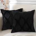 decorUhome Throw Pillow Covers 18x18 Inch Set of 2, Soft Plush Faux Fur Wool Black Couch Pillow Covers, Decorative Neutral Pillow Cases for Bed Sofa Living Room Home Decor