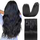 Sisily Clip in Hair Extensions Real Human Hair, 20 inch 120g, Jet Black, 100% Brazilian Remy Human Hair Clip in Extensions Soft Straight 7pcs Per Set with 16 Clips Double Weft