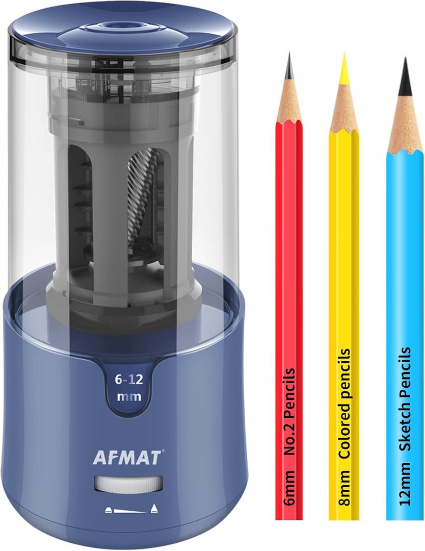 AFMAT Pencil Sharpener, Electric Pencil Sharpener for Colored Pencils, Auto Stop, Fast Sharpen in 3s, Large Hole Pencil Sharpeners Plug in for 6-12mm No.2/Jumbo Pencils PS93 (Blue)