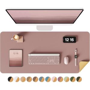 YSAGi Double-Sided Desk Pad, 35.4"x17" Leather Desk Mat, Eco Cork Desk Pad Protector,Large Mouse Pad,Waterproof Desk Blotter for Office/Home (Pale Mauve/Cork)