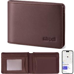Miroddi Genuine Leather Mens Wallet, Works with Apple Find My, RFID Blocking Smart Wallet for Men, Holds up to 10 Cards, Slim Bifold Credit Card Holder with Cash Slot, Wireless Rechargeable, Brown