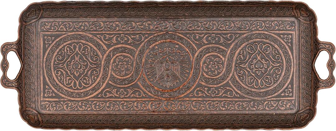 Alisveristime Turkish Ottoman Coffee Tea Beverage Serving Rectangle Tray (Small Tray) (13 INC*5.5 INC) (Copper)