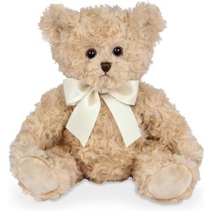 Bearington Tate Teddy Bear Stuffed Animal - 18" Soft Teddy Bear Plush Toy - Classic Design Cuddly Bears with Satin Bow - Adorable Floppy Beige Plush Animal Gift for Kids and Toddlers