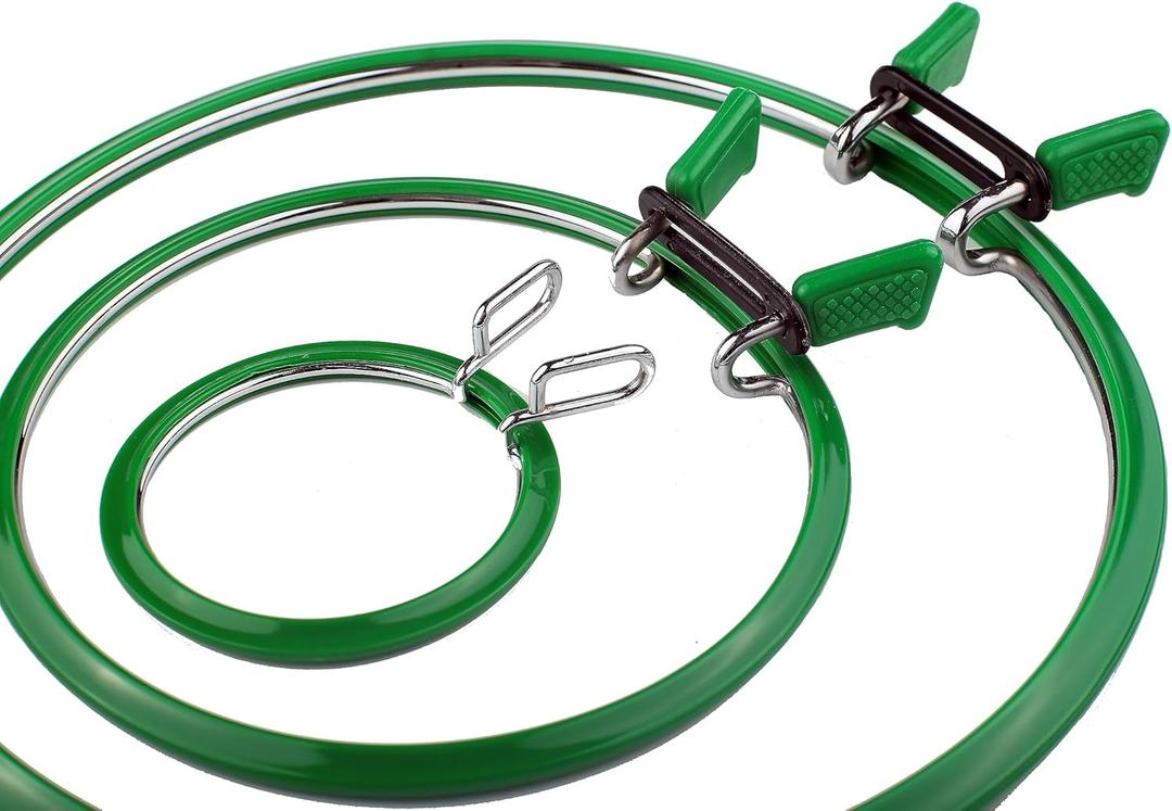 Nurge Premium Quality, Metal Spring Tension Embroidery Hoops, Cross Stich Hoop, Darning Hoops, Embroidery Tension Shed (Green, Siz Mix)