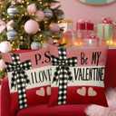 BBOLDIN Valentine's Day Throw Pillow Covers 18x18 Couch Cushion Covers, Buffalo Plaid Bow Decorations for Bedroom Home, Red Pink Farmhouse Pillow Cases Heart Decor Set of 4