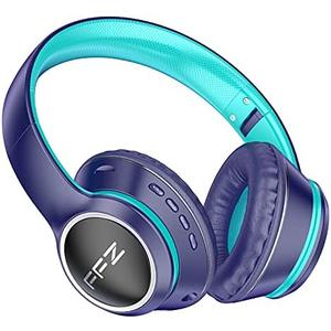 FFZ Kids Bluetooth Headphones, Wireless for School, Built-in Mic, LED Lights, Foldable for Ipad/Tablet/Car/Airplane (Navy Blue)