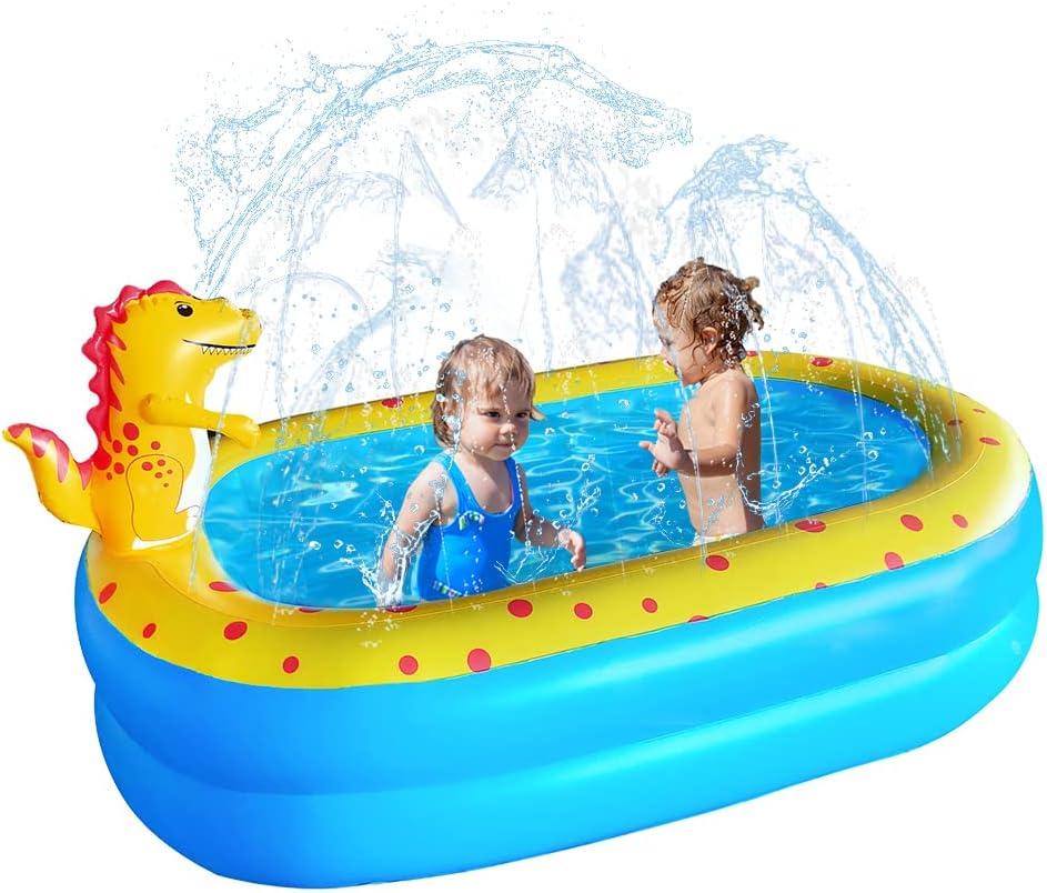 Inflatable Swimming Pool for Kids with Sprinkler, 67x41x32in Family Size Backyard Summer Water Play
