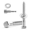 BNUOK 8 Sets 3/8" x 3" Hex Head Lag Screws Bolts with Flat Washers 304 Stainless Steel 18-8 Heavy Duty Lag Screw for Wood, Driver Bit Included