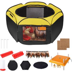 14 in 1 Pop Up Brooder Box for Chicks Starter Kit, Foldable Brooder Box, Complete Baby Chick Supplies with Heating Plate, Custom Feathers, Grass Mat, Feeder & Waterer for Baby Chicks, Ducks, Quail