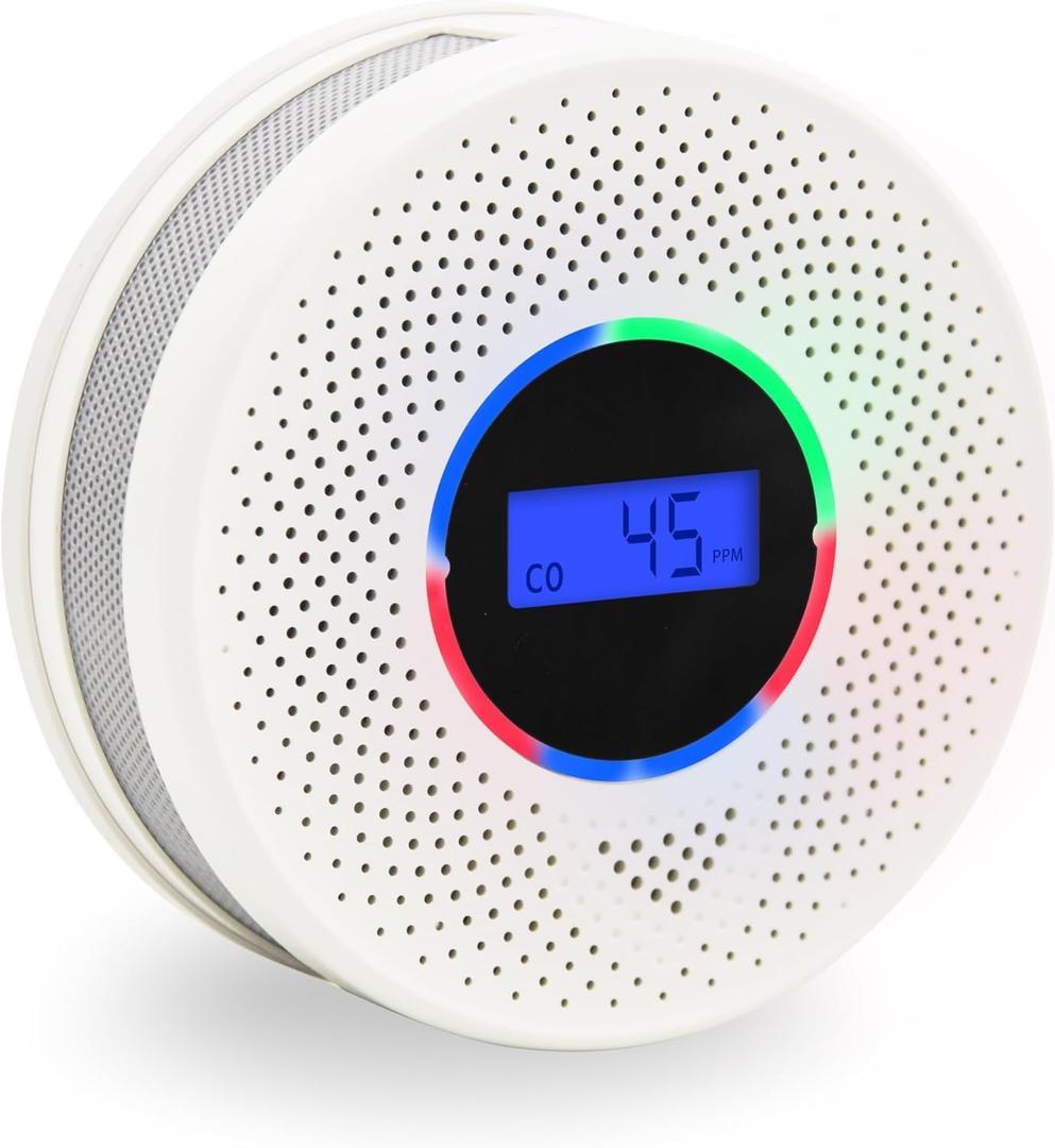 10-Year Battery Smoke and Carbon Monoxide Detector, 2-in-1 Smoke CO Alarm with Digital Display, Reliable Fire and CO Alarm for Home, Bedroom, Kitchen (1 Pack)