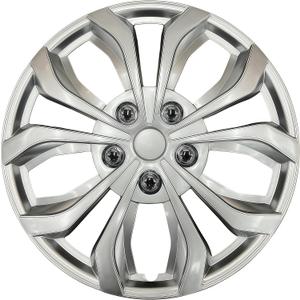 Premium Universal Hubcaps 15 inch, Compatible with Steel Wheels, Set of 4 (Silver)