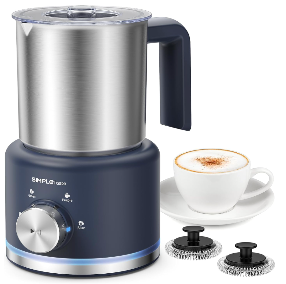 SIMPLETASTE Milk Frother, 4 in 1 Electric Milk Steamer, 16.91oz/500ml Automatic Warm and Cold Foam Frother for Coffee, Latte, Macchiato, Cappuccino, Hot Chocolate, Easy to Clean