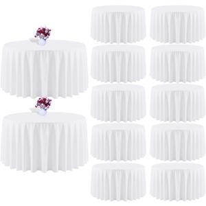 12 Packs 120 Inch White Round Tablecloth in Diameter, Washable Polyester Fabric Tablecloths, Wrinkle Resistant Table Cloth for Wedding Party Banquet Dining