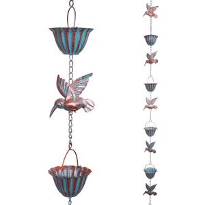 Rain Chains for Gutters, 8.8 Ft Rain Chains with 8 Cups & 9 Hummingbird Decor, Rain Barrels to Collect Rainwater from Gutter, Gutter Downspout Extensions