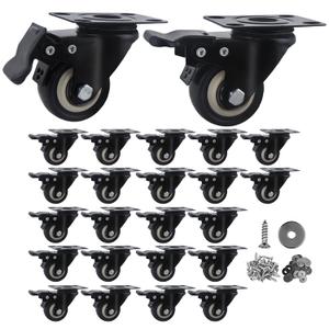2 Inch Caster Wheels Set of 24 Heavy Duty Casters,with Brake,No Noise Locking Polyurethane (PU) Wheels, for Furniture and Workbench Load 800lbs