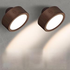 EZVALO LED Wall Mounted Lights, 5500mAh Rechargeable Wall Sconces Lamp, 3 Color Temps & Remote and Touch Control, 360Rotation Dimmable Cordless Wall Light for Bedroom Reading Study (2 Pack Walnut)