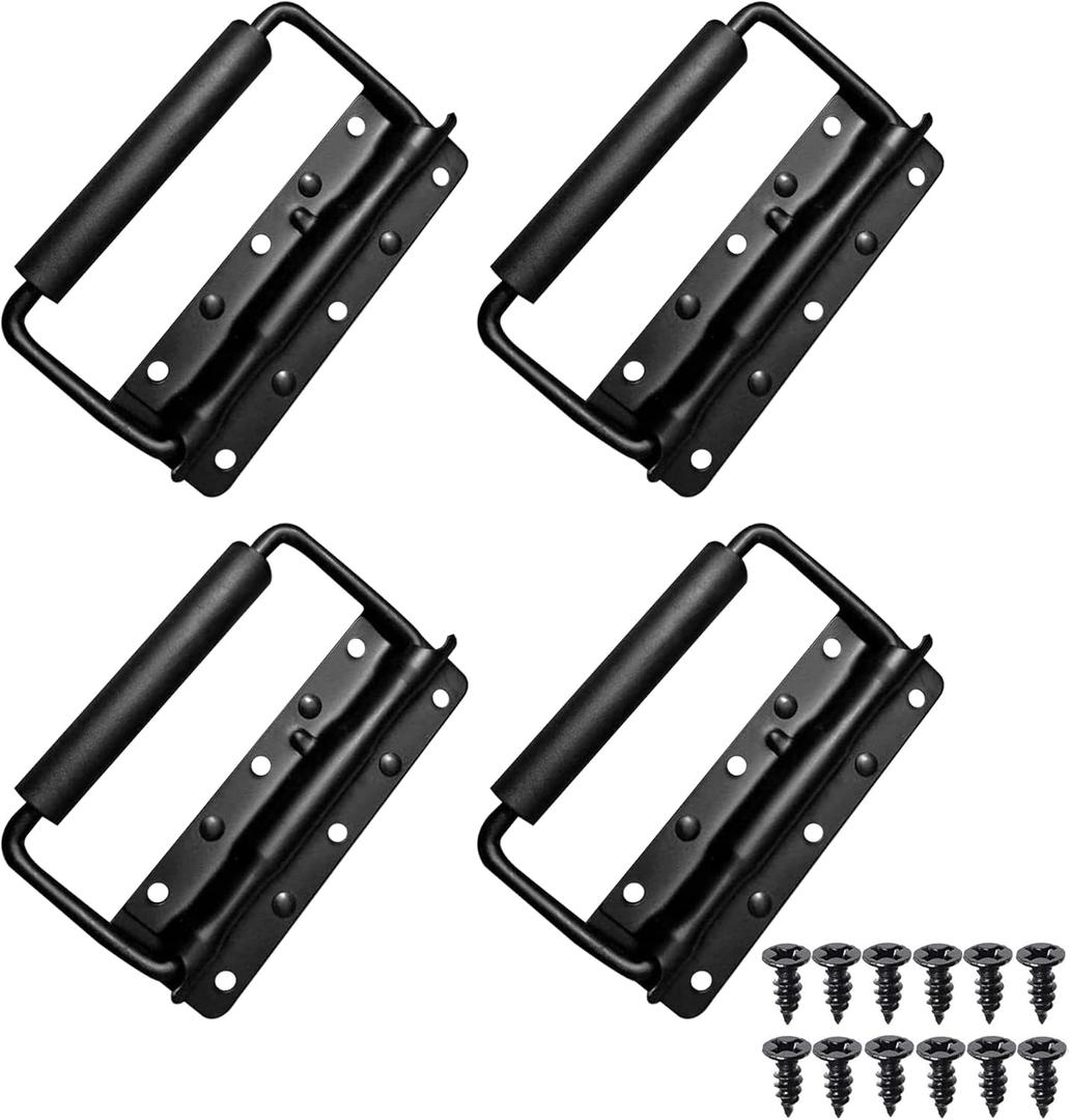 Spring Loaded Case Handle, 4Pack Steel Surface Mount Chest Handle with Rubber Grip, Box Handles Thickened 2mm Spring Loaded Case Handle, 4Pack Steel Surface Mount Chest Handle with Rubber Grip, Box Handles Thickened 2mm
