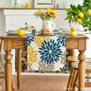 3 x Artoid Mode Blue Dahlia Floral Pinnata Summer Table Runner, Spring Kitchen Dining Table Decoration for Home Party Decor 13x90 Inch (Blue/Yellow/Grey)