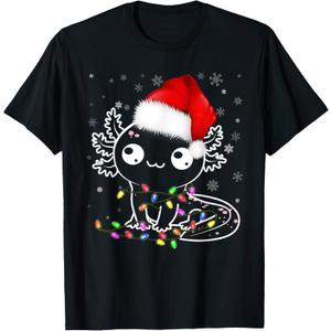 Axolotl Xmas Hat Santa Tree Cute Funny Christmas Pajama T-Shirt,  Size Youth Medium