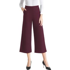 Tsful Wide Leg Pants for Women Trousers High Waisted Dress Pants Business Casual Summer Capris Stretch Pull On Work Slacks (Medium, Red)