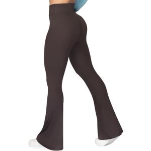 GROTEEN Flare Leggings for Women - High Waist Tummy Control Bootcut Yoga Pants for Workout Causal Dance Brown, Medium