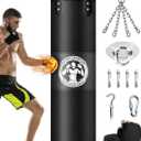 Punching Bag for Adults, 4FT PU Heavy Boxing Bags with Chain Ceiling Hook, Hanging Boxing Bag for Kickboxing Muay Thai Karate Judo Taekwondo Home Gym Training, Unfilled