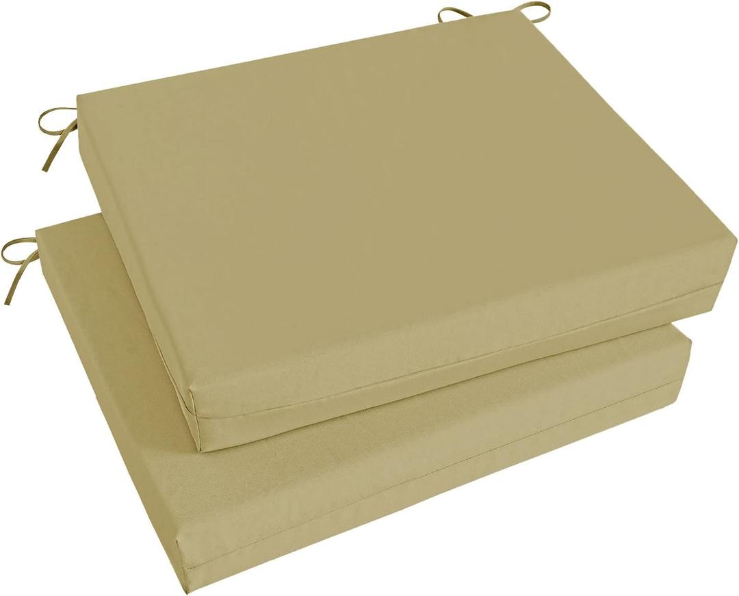 Basic Beyond Outdoor Chair Cushions Set of 2, Square Corner Outdoor Cushions for Patio Furniture, Water Resistant Patio Chair Cushions with 2 Ties, 18.5x16x3, Khaki