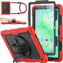 SEYMAC stock Case for Samsung Galaxy Tab A11+ Plus/A9+ Plus 11'', Full-Body Drop Protection Case with Screen Protector Pencil Holder [360 Rotating Hand Strap] &Stand, Red+Black