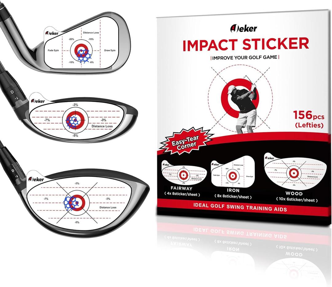 Golf Impact Tape - High-Resolution Strike Stickers for Iron, Wood & Fairway Clubs, Non-Residue, Swing Training Aid Impact Labels (Lefties-156pcs(Wood 6x10+ Iron 8x8+ Fairway 8x4))