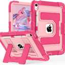 Scnioy Case for iPad (A16) 11th Generation 11 Inch 2025, iPad 10th Generation 10.9 Inch 2022, Heavy Duty Cover with Large Kickstand Pen Holder Shoulder Strap, Pink Rose