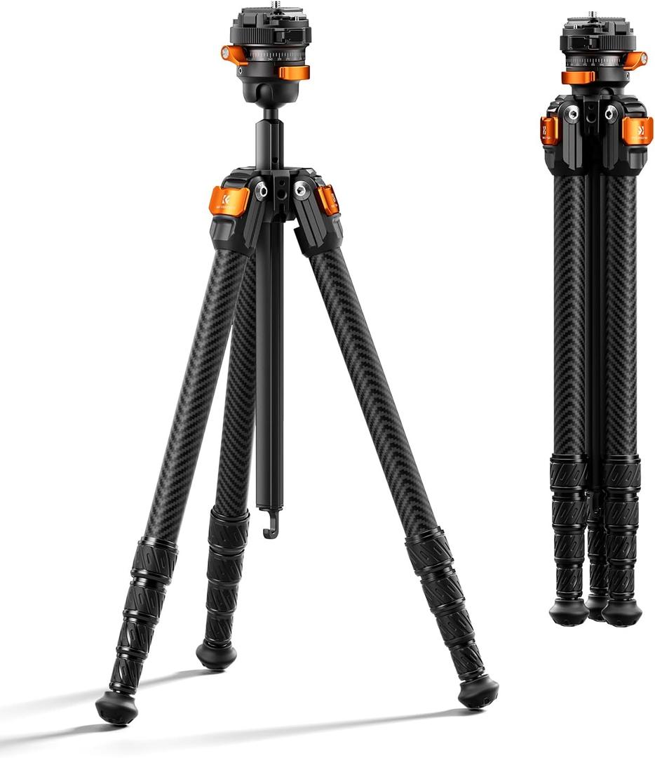 K&F CONCEPT 60" Carbon Fiber Travel Tripod for Camera, 2.0lb Ultra-Lightweight with Flexible Center Axis, Low Profile 360° Pan Tilt Ball Head, Arca QR Plate, Max Load 13.2lb
