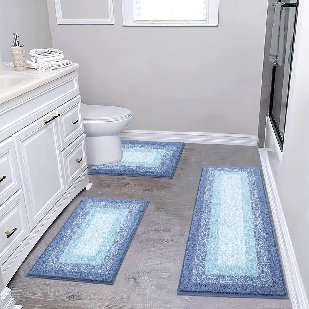 Bsmathom Microfiber Bathroom Rugs Sets 3 Piece, Non-Slip Absorbent Bath Mats, Soft Shaggy Bathroom Rugs with U-Shaped Toilet Rug Machine Washable Bath Rugs, Light Blue (18"x26"+18"x48"+U Shape 20"x24") Bsmathom Microfiber Bathroom Rugs Sets 3 Piece, Non-Slip Absorbent Bath Mats, Soft Shaggy Bathroom Rugs with U-Shaped Toilet Rug Machine Washable Bath Rugs, Light Blue (18"x26"+18"x48"+U Shape 20"x24")