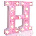 Pooqla LED Marquee Letter Lights, Light Up Pink Letters Glitter Alphabet Letter Sign Battery Powered for Night Light Birthday Party Wedding Girls Gifts Home Bar Christmas Decoration, Pink H