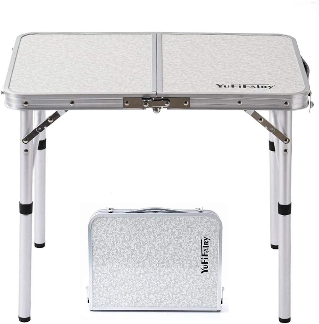 Folding Camp Table Small, 24''L x16''W with Adjustable Height Legs, Indoor Outdoor Lightweight Portable Aluminum Dining Table for Picnic Camping 2-Feet2 Heights 10"/19" (24"L x 16"W x 24"H, White)