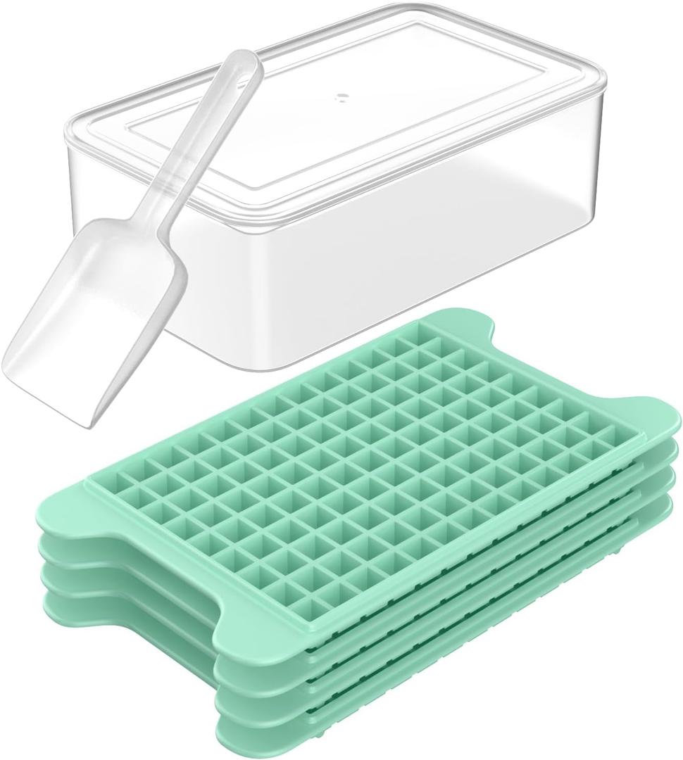 Mini Ice Cube Tray for Freezer: FDDBI Small Ice Trays for Freezer with Bin - 1174PCS Easy Release Nugget Ice Tray - Crushed Ice Tray with Container (Green)