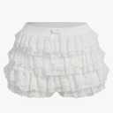 BEAUDRM Women's Y2k Ruffle Shorts Lace Lolita Bloomers Elastic Waist Bow Front Shorts Micro Boyshorts Solid White Small
