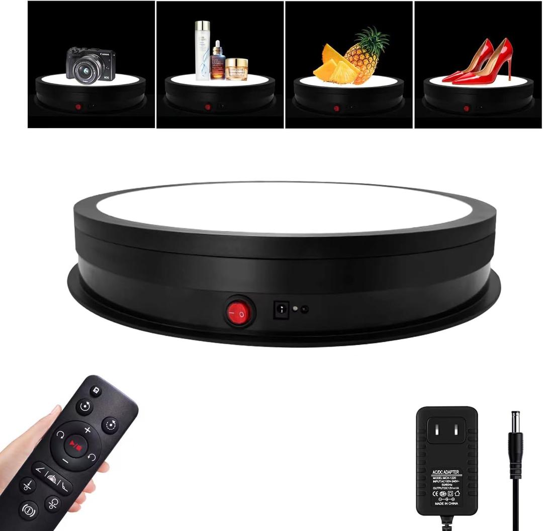 JAYEGT LED Light Base Non-Slip Rotating Display Stand , 110Lbs Load,360 Photography Turntable for Products Shows, Glass Crystal Artwork, Jewelry,Remote control(16.5inch / 6Color LED Light/Black/Wired)