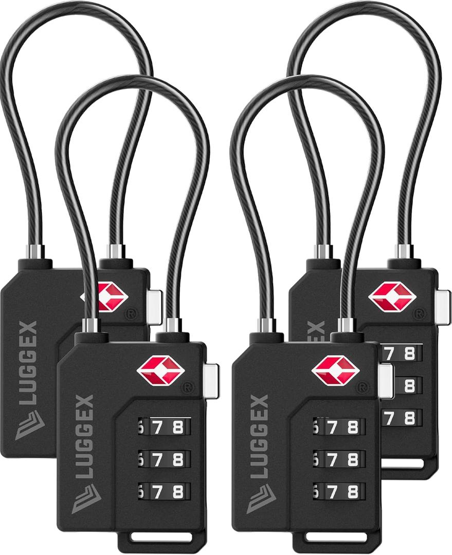 LUGGEX TSA Locks for Luggage, Suitcase Locks TSA Approved, Luggage Locks, Ease of Use & Durable(Black,4 Pack)