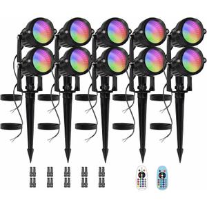 Low Voltage RGBW LED Landscape Lights Spot Lights Outdoor for Yard Garden Decor Spotlight, 12V-24V Low Voltage Landscape Lighting with 16 Color Changing and Remote IP68 Waterproof (10 Pack)