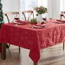Newbridge Christmas Carol Holiday Noel Damask Fabric Tablecloth, 52 x 52 Inch Square, Grey, Holly Leaf Poinsettia Weave, Wrinkle Free Soil Resistant Easy Care Table Cover