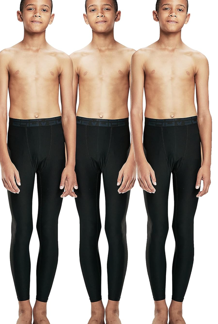 DEVOPS Boys 2~3 Pack UPF 50+ Compression Tights Sport Leggings & Shirt
Color: #1(3pack) Black / Black / Black, Size: XS