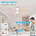 52" Smart Low Profile Ceiling Fan with Lights Remote,Controll by Voice WIFI Alexa App,Quiet DC Motor,Outdoor Indoor Flush Mount Ceiling Fans,Modern White Light Wood Fan for Bedroom Living Room Patio
