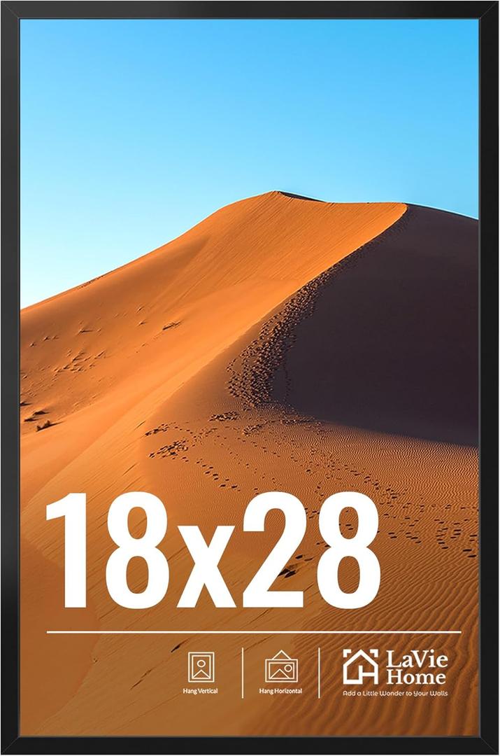 LaVie Home 18x28 Picture Frame for Wall Display, 18x28 Black Picture Frame with HD Plexiglas, 18 x 28 Photo Frame 1 Pack, Display Frame for Vertical or Horizontal, Classic Collection