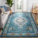 YJ.GWL Area Rug for Living Room, 4x6 Machine Washable Boho Rug for Bedroom, Low Pile Lightweight Thin Rugs Floral Vintage Distress Print Pattern Carpet for Dining Room, Blue/Multi