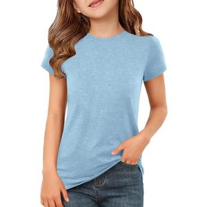 ZDC Girls Short Sleeve T Shirts Kids Summer Basic Tee Crewneck Cute Tops | Cute Tops, Solid Color, School Shirt, 5-14 Years (Blue)