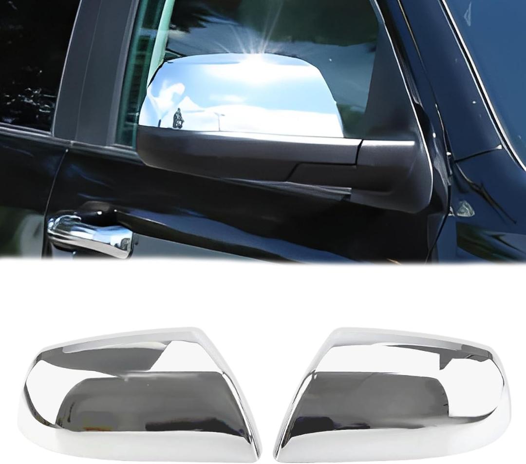 AUCERAMIC Chrome Rear Mirror Cover for Toyota Tundra 2007-2021, Sequoia 2010-2022 Front Driver Passeger Side View Mirror Caps Replace # 87915-0C040 87945-0C020 (Chrome)