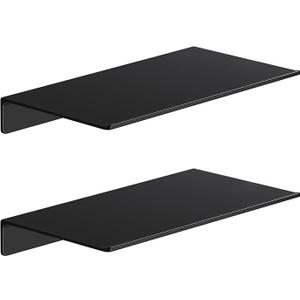Danpoo Small Floating Shelves for Wall Storage, Mini Display Shelves for Collectibles, Metal Wall Shelves for Bathroom/Living Room/Kitchen/Bedroom(Black, 8")